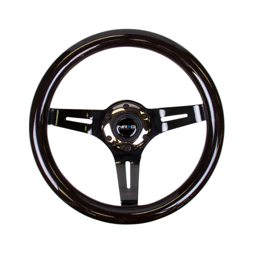 NRG Classic Wood Grain Steering Wheel (310mm) Black w/Black Chrome 3-Spoke Center