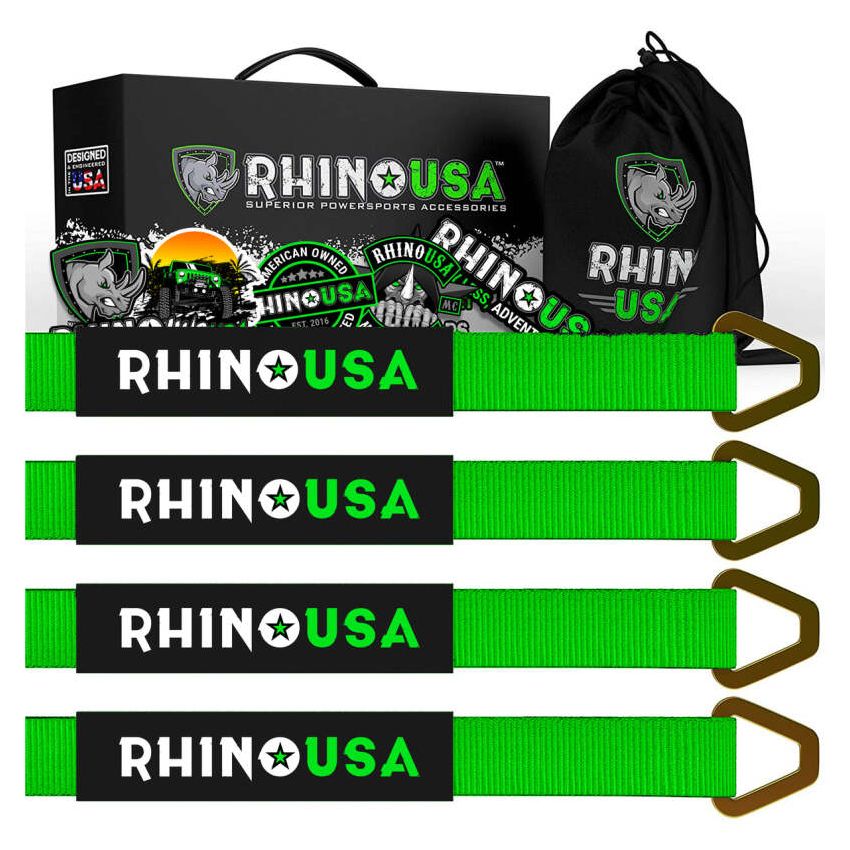 Rhino USA RNO-AXLESTRAPS-GRN Axle Tie Down Straps (4-Pack) 2In X 38In - Green