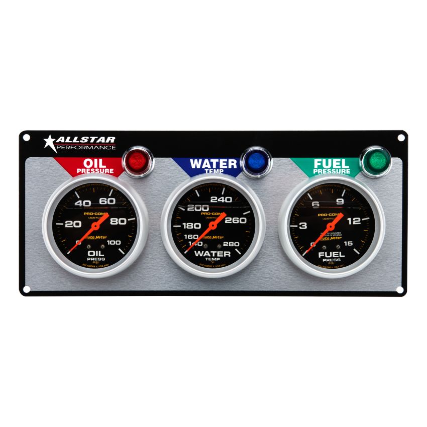 ALLSTAR PERFORMANCE ALL80123 3 Gauge Panel A/M OP/WT/FP Liquid Filled