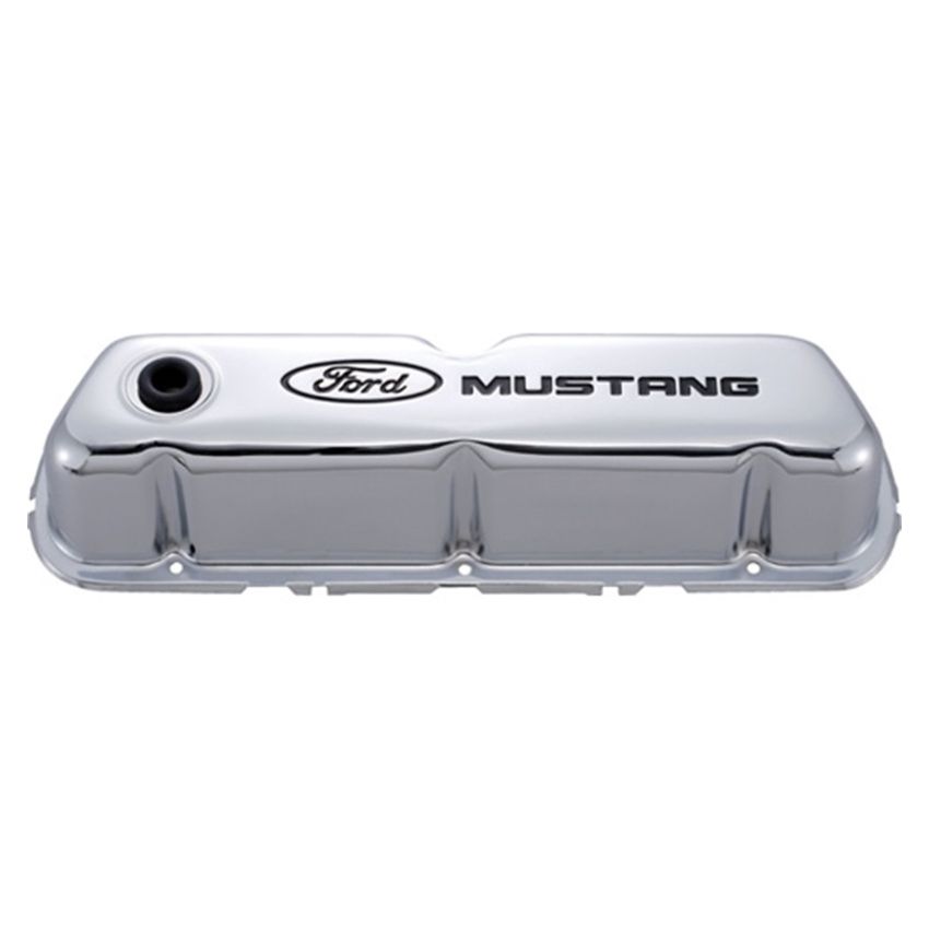 FORD FRD302-100 Chrome Steel Valve Cover Set w/Mustang Logo
