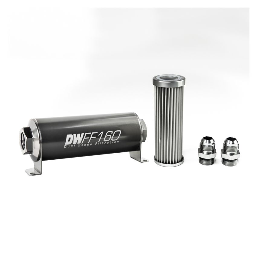 DeatschWerks Stainless Steel 10AN 5 Micron Universal Inline Fuel Filter Housing Kit (160mm)