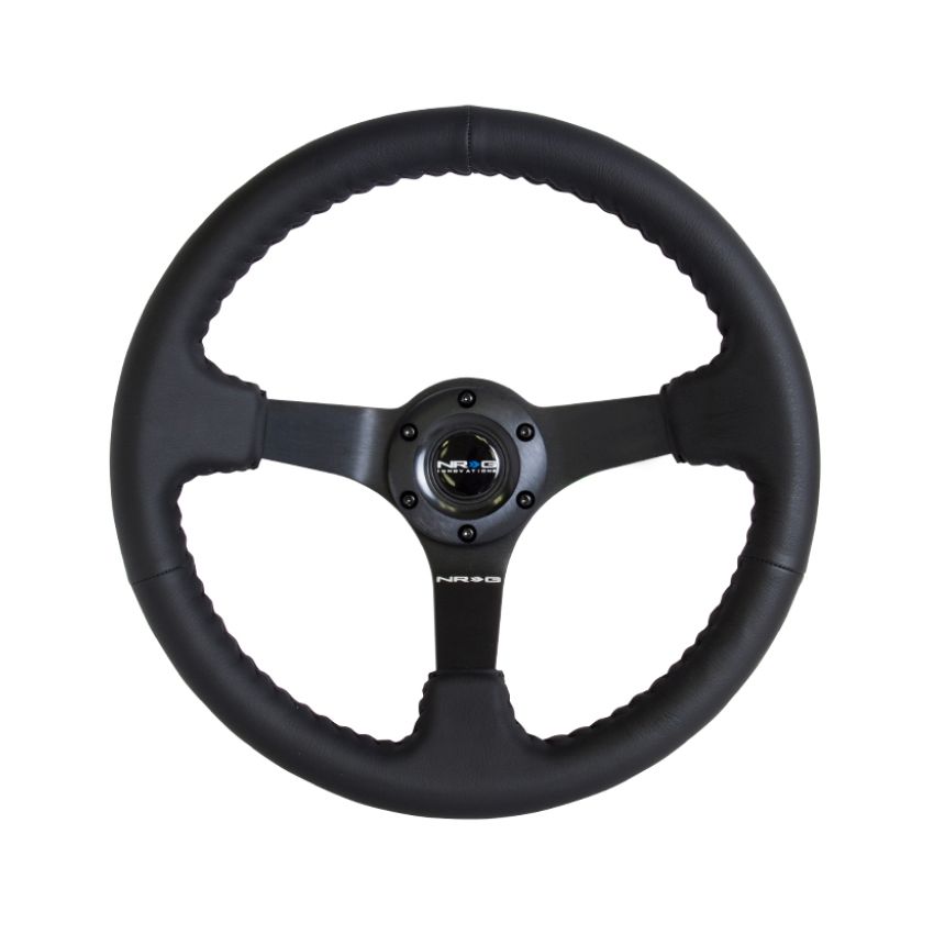 NRG Reinforced Steering Wheel (350mm / 3in. Deep) Bk Leather w/Bk BBall Stitch (Odi Bakchis Edition)