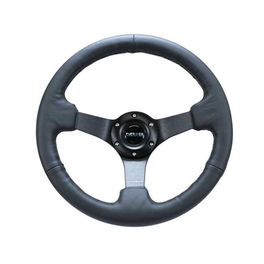 NRG RST-033BK-R Reinforced Steering Wheel (330mm/ 3in. Deep) Sport Leather Racing/ 4mm Matte Black Spoke
