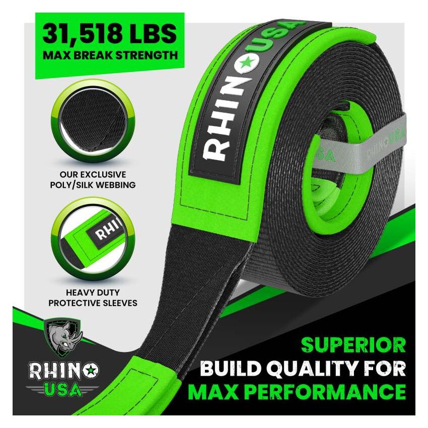 Rhino USA G-TOWSTRAP Recovery Tow Strap 3Inx20Ft (Black)