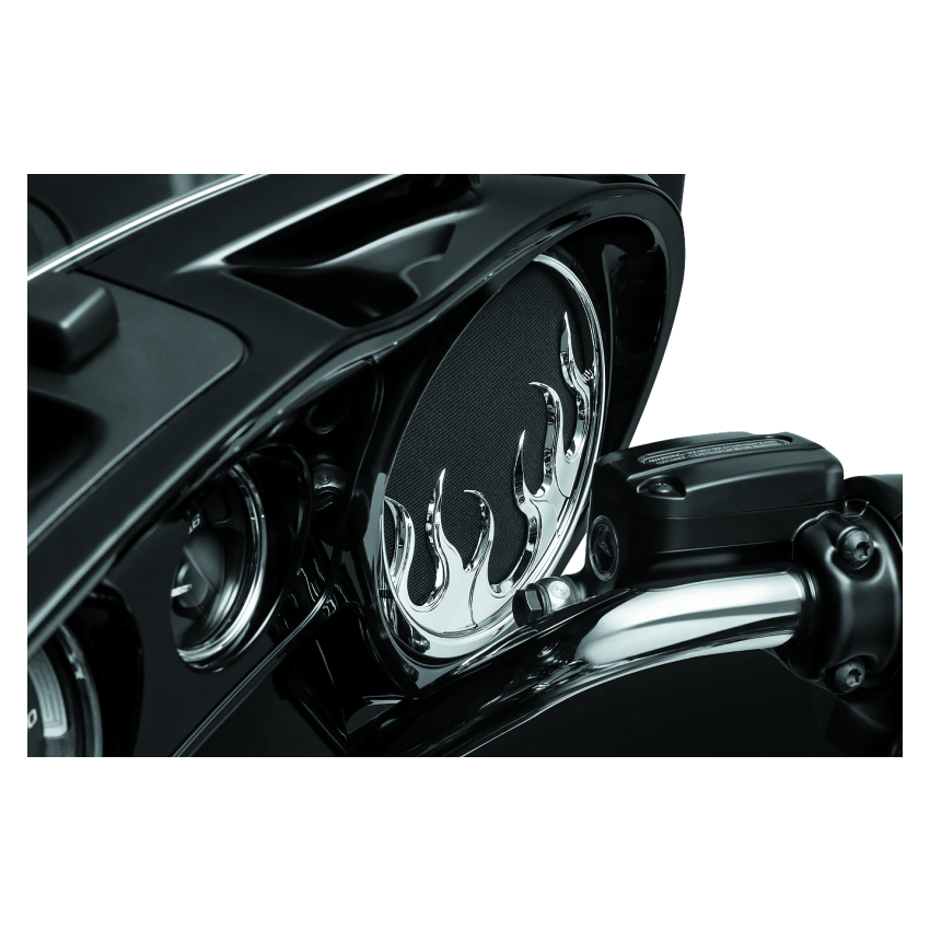 Kuryakyn 7374 Flame Speaker Grills For 14-Up Touring Models Chrome