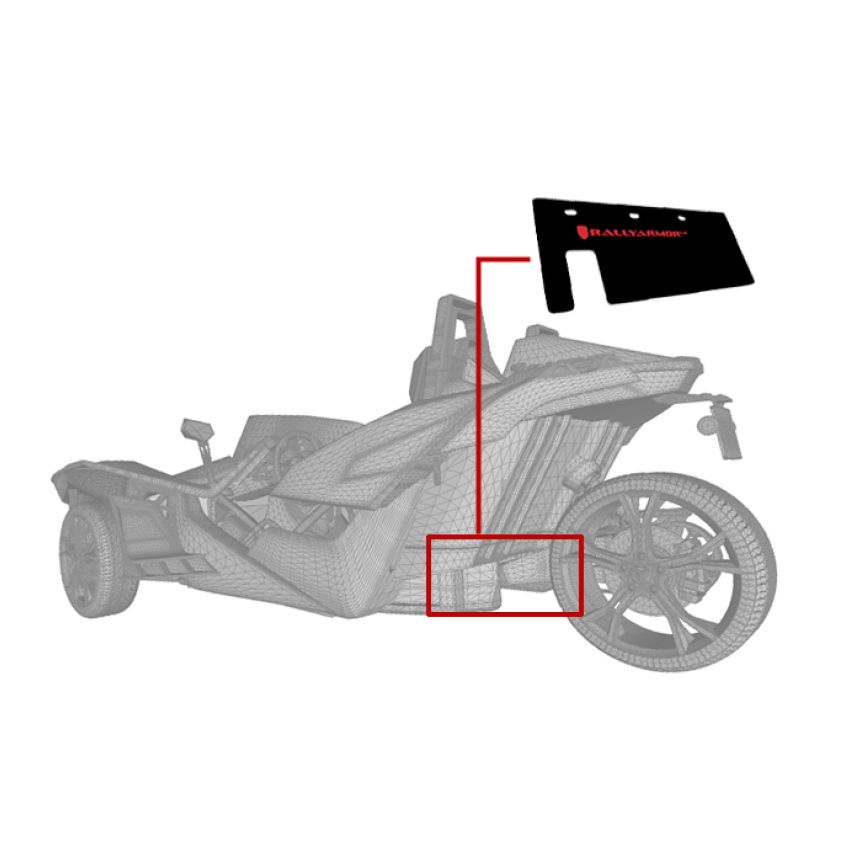 Rally Armor MF35-UR-BLK/OR 15-24 Polaris Slingshot Rear Swingarm Black UR Mud Flap w/Orange Logo (MOQ 200 PCS)