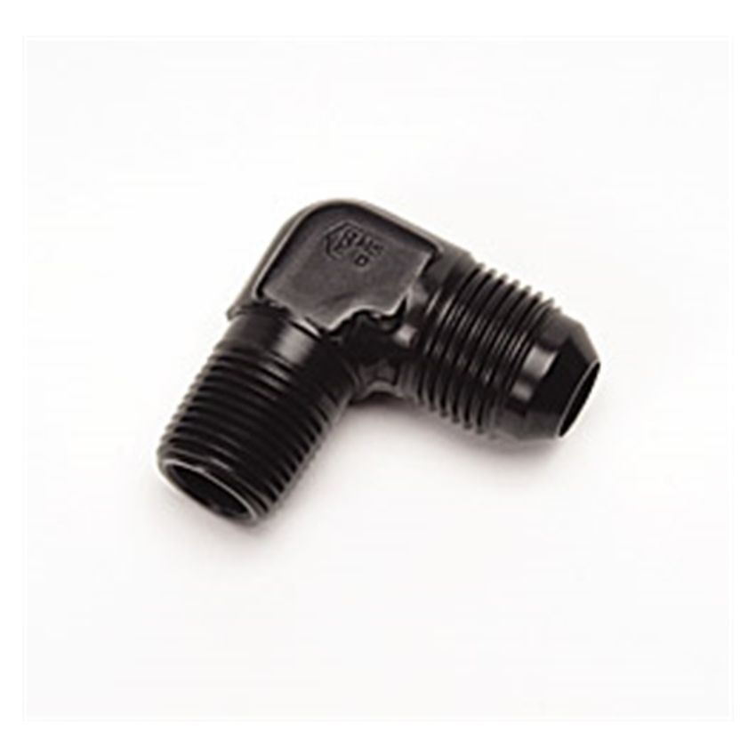 Russell Performance -6 AN to 1/4in NPT 90 Degree Flare to Pipe Adapter (Black)