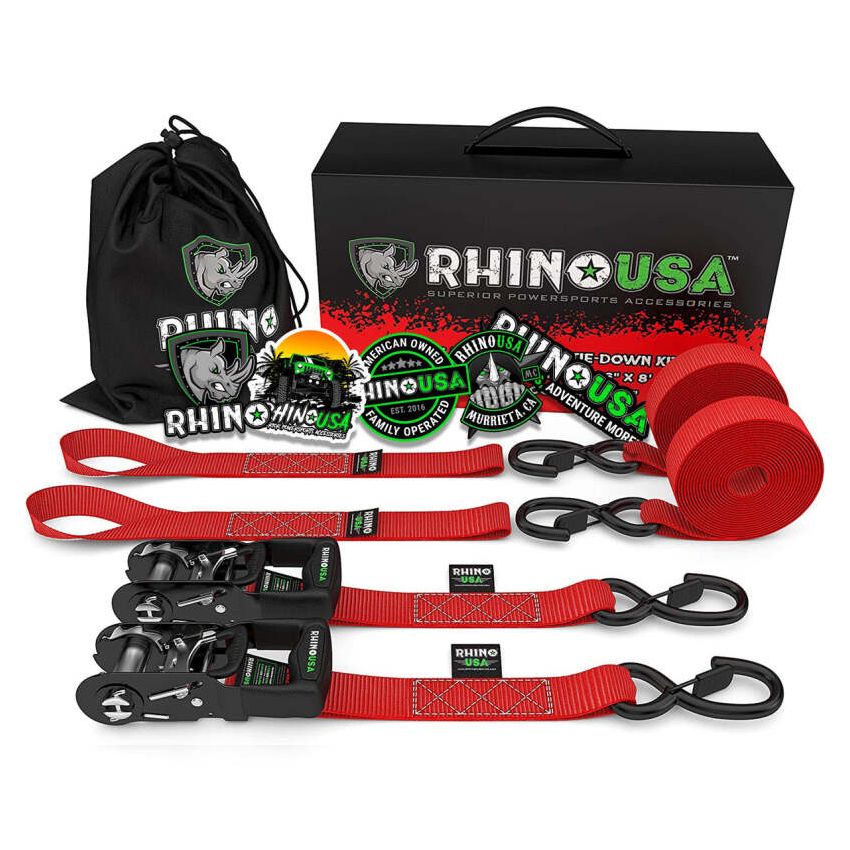 Rhino USA HDKIT-2PK-RED Heavy Duty Ratchet Tie-Downs 2-Pack (Red) 1.6In X 8Ft