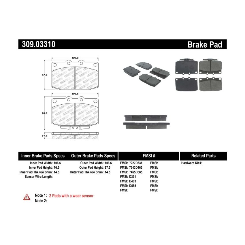 Stoptech 309.03310 Performance 89-95 Mazda RX7 Front Brake Pads