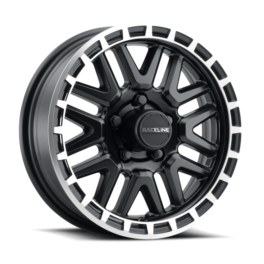 Raceline 953BM Krank 13x4.5in / 5x114.3 BP / -0.125mm Offset / 3.19mm Bore - Black & MACH. Wheel