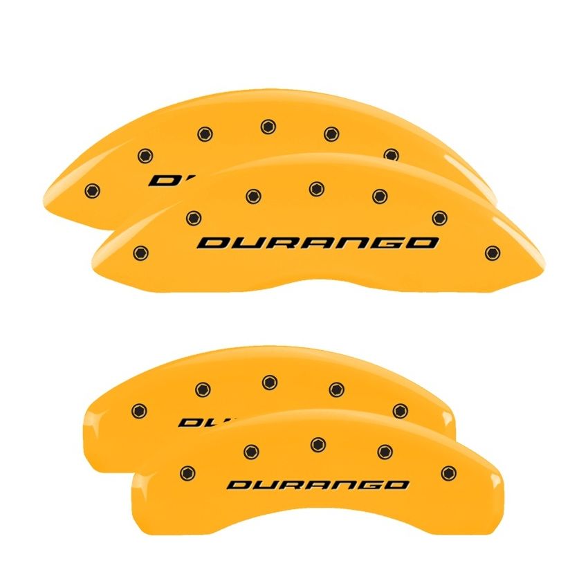 MGP 4 Caliper Covers Engraved Front & Rear 11-18 Dodge Durango Yellow Finish Black Durango Logo