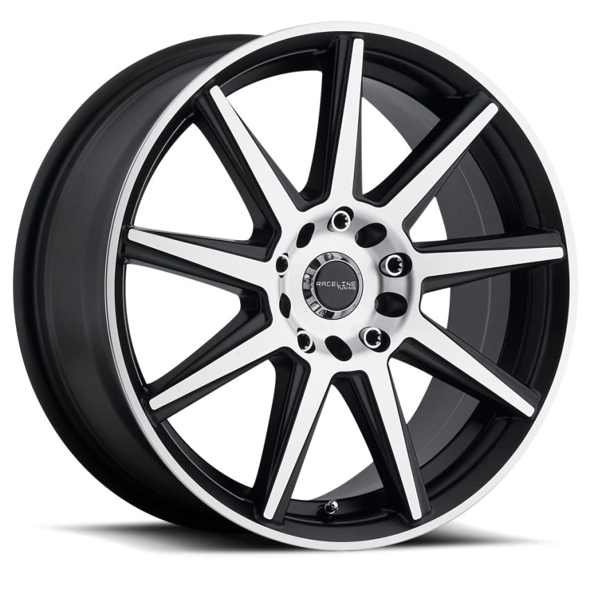 Raceline 144M Storm 15x7in / 4x100/4x108 BP / 40mm Offset / 72.62mm Bore - Black & Machined Wheel
