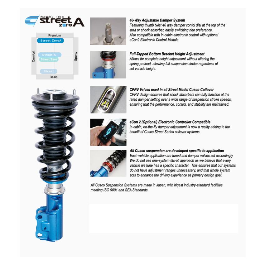 Cusco 6C1 61N CN 2022+ Toyota GR86 / Subaru BRZ Sport Street Zero A Twin-Tube 40-Way - Hard Rear Upper Mount
