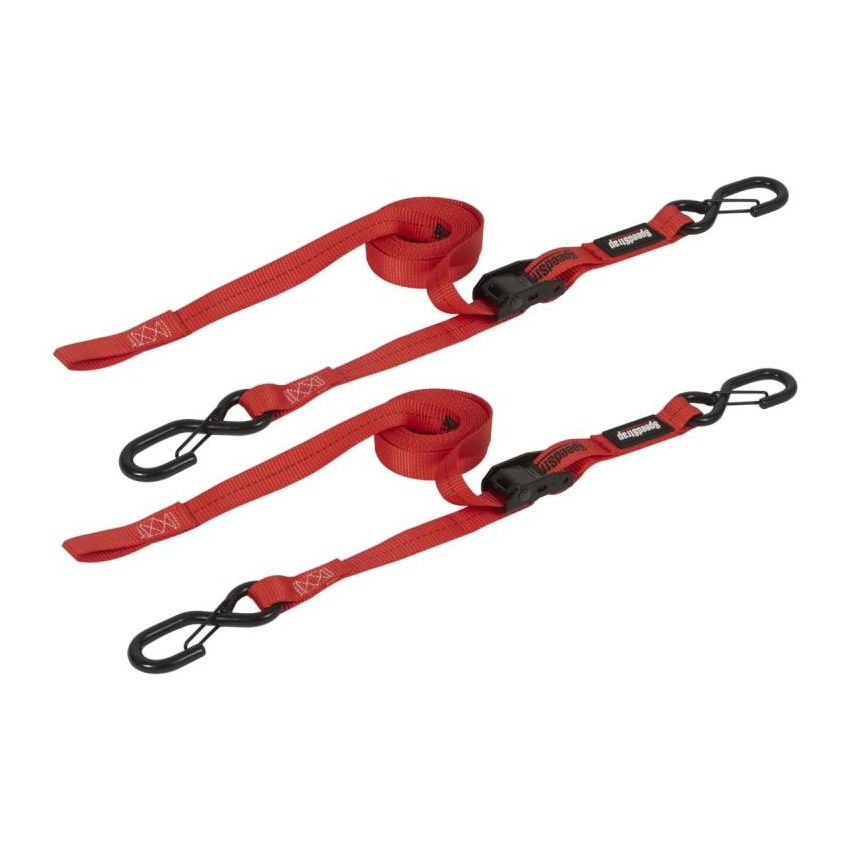 SpeedStrap 1In x 10Ft CAM-Lock Tie Down w/ Snap FtSFt Hooks (2 Pack) - Red