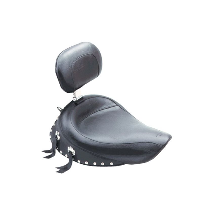 Mustang Motorcycle 79346 Mustang 06-17 Harley Dyna Wide Touring Solo Seat w/Driver Backrest w/Studs - Black