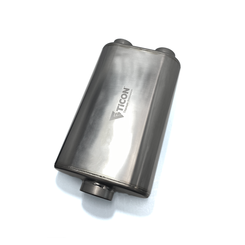 Ticon 116-07623-0220 Industries 17in OAL 3in Thin Oval Matte Finish Titanium Muffler - 3in Center In/2.5in Dual Out
