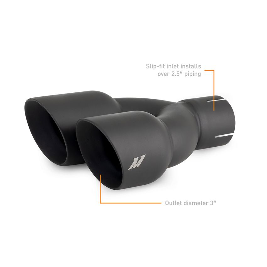 Mishimoto MMEXH-TIP-FSTBK Dual Offset Tips 2.5in Inlet 3in Outlet Slash Cut - Black