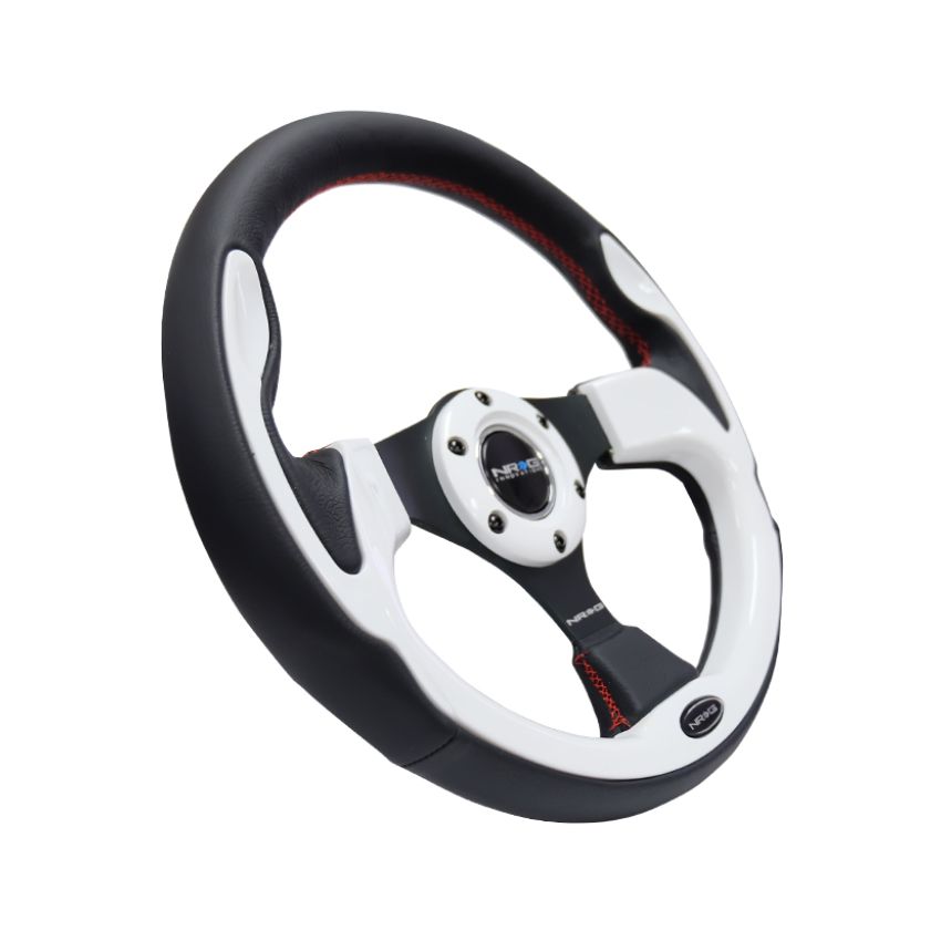 NRG Reinforced Steering Wheel (320mm) Blk w/White Trim & 4mm 3-Spoke