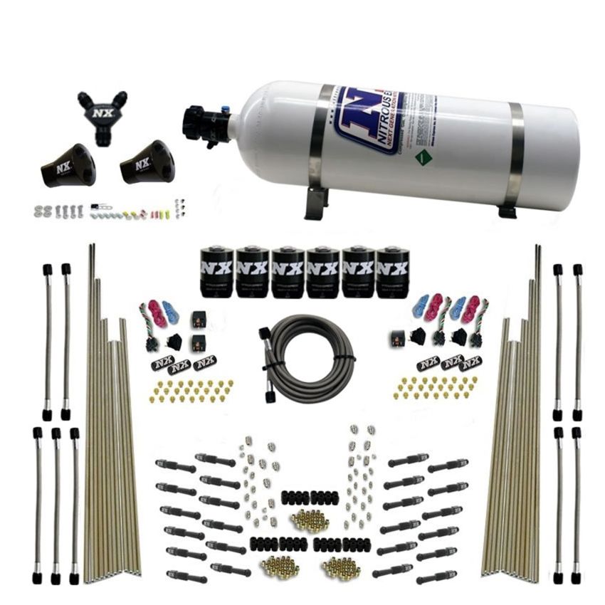 Nitrous Express 93206-15 8 CYL DRY DIRECT PORT, THREE STAGE, 6 SOLENOIDS, WITH 15LB BOTTLE (200-600HP)