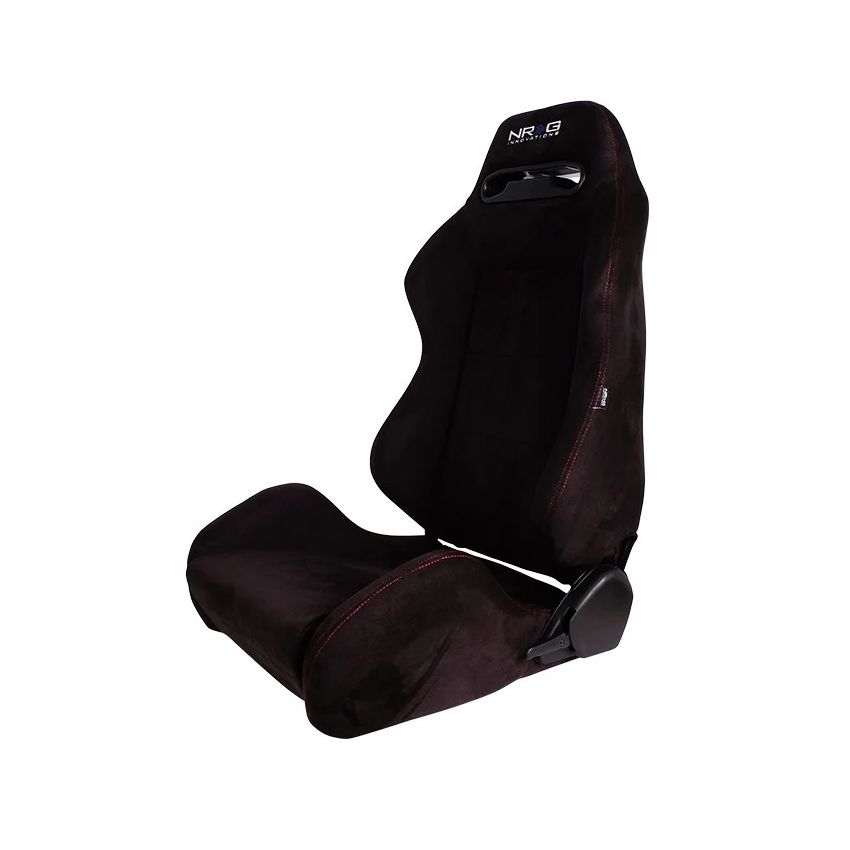 NRG RSC-220L/R Sport Seats (Pair) Type-R Suede w/ Logo - Black w/Red Stitching