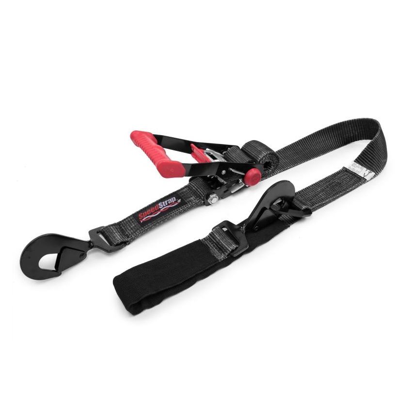 SpeedStrap 2In x 8Ft Ratchet Tie Down w/ Twisted Snap Hooks & Axle Strap Combo - Black