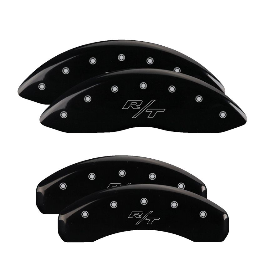 MGP 4 Caliper Covers Engraved Front & Rear 11-18 Dodge Durango Black Finish Silver R/T Vintage Logo