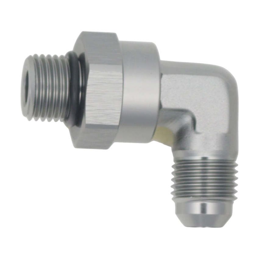 DeatschWerks 6AN ORB Male Swivel to 90-Degree 6AN Male Flare - Anodized DW Titanium