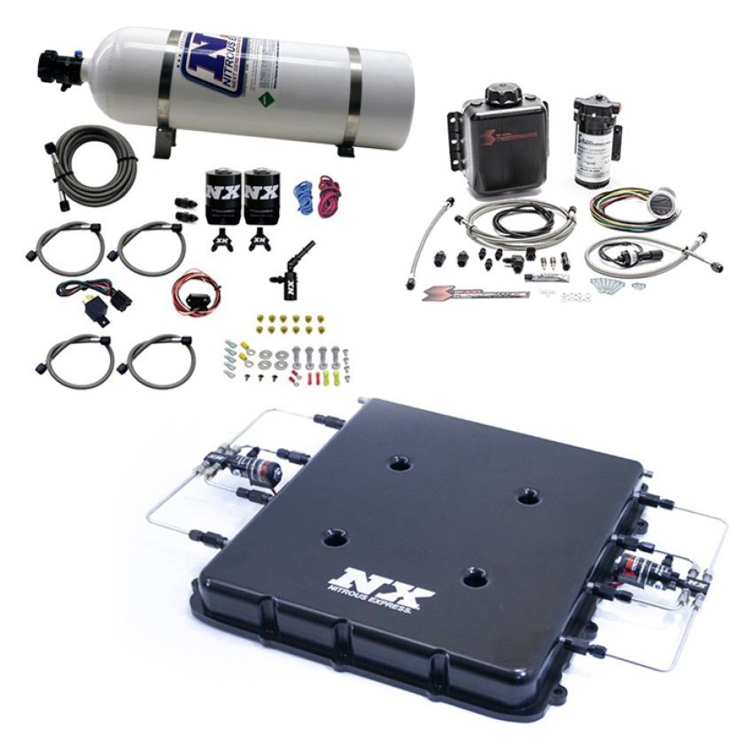 Nitrous Express Nitrous & Water Injection Kit w/Billet LT4 Supercharger Lid w/15lb Bottle