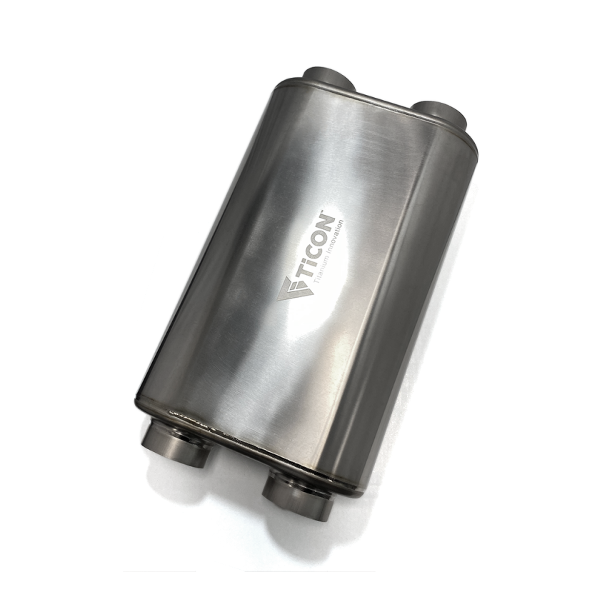 Ticon 116-06323-0250 Industries 17in OAL 2.5in Thin Oval Matte Finish Titanium Muffler - 2.5in Dual In/Dual Out