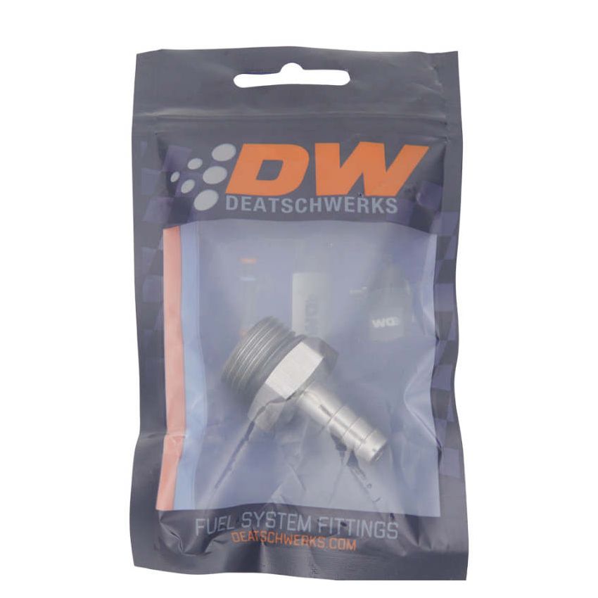 DeatschWerks 10AN ORB Male to 3/8in Male Triple Barb Fitting (Incl O-Ring) - Anodized DW Titanium