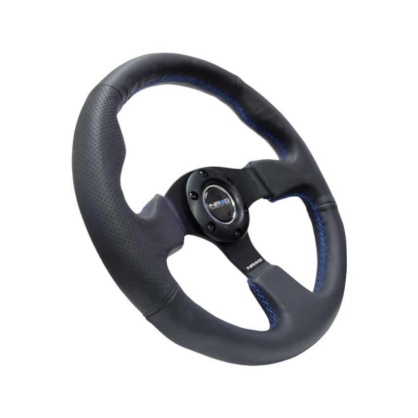 NRG Reinforced Steering Wheel (320mm) Black Leather w/Blue Stitching
