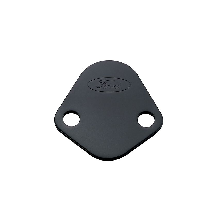 Ford Racing 302-291 Fuel Pump Block Off Plate, Black Crinkle Finish With Ford Oval
