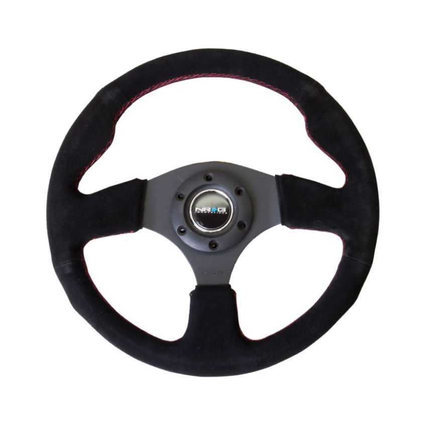 NRG Reinforced Steering Wheel (320mm) Suede w/Red Stitch