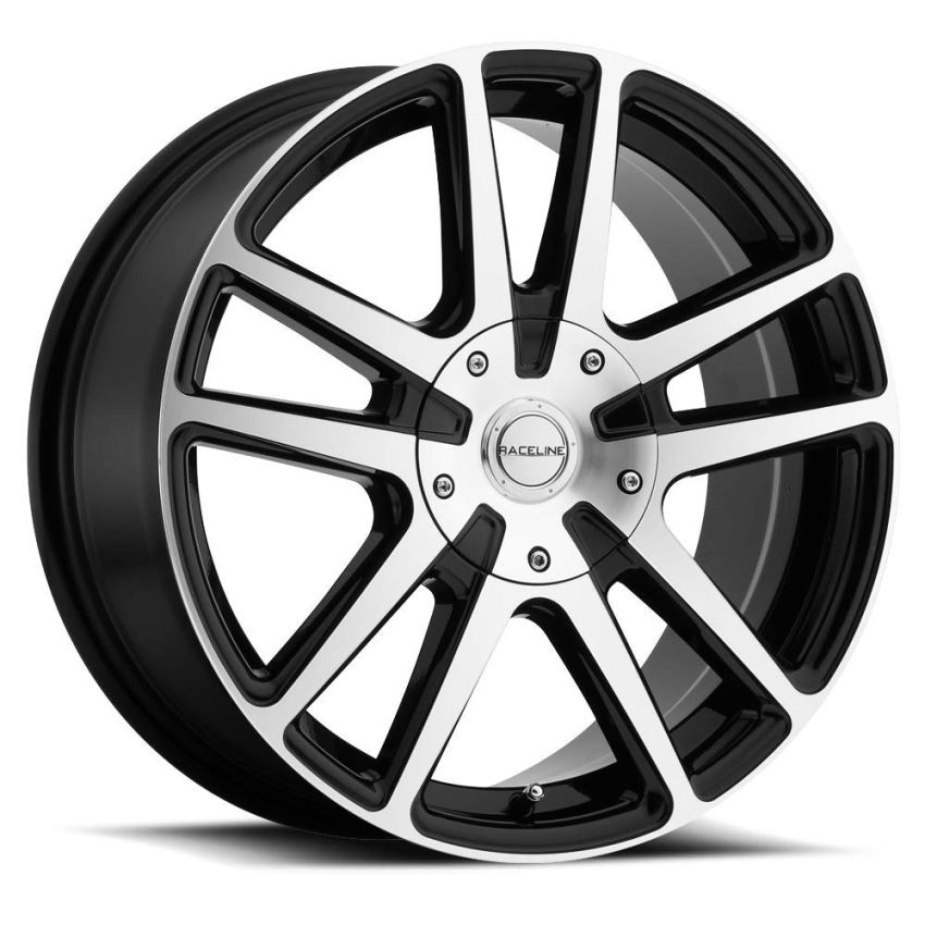 Raceline 145M Encore 16x7in / 5x110/5x115 BP / 40mm Offset / 72.62mm Bore - Black & Machined Wheel
