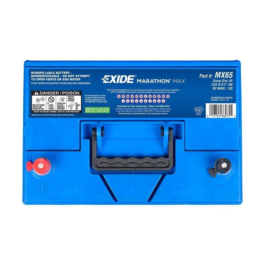 EXIDE BATTERY MX65 Marathon Max GRP:65 CCA:750 AH:68 RC:120 AGM
