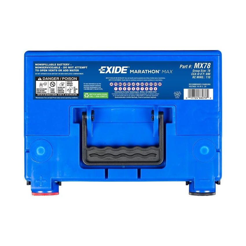 EXIDE BATTERY MX78 Marathon Max GRP:78 CCA:740 AH:60 RC:115 AGM