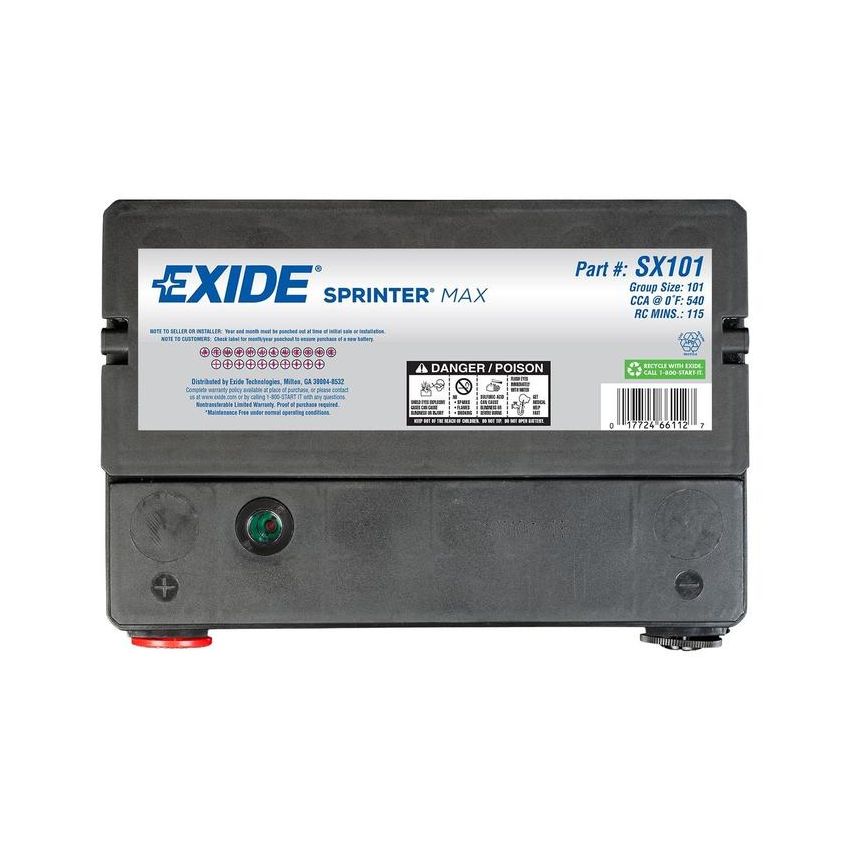 EXIDE BATTERY SX101 Sprinter Max GRP:101 CCA:540 AH:67 RC:115 FLOODED