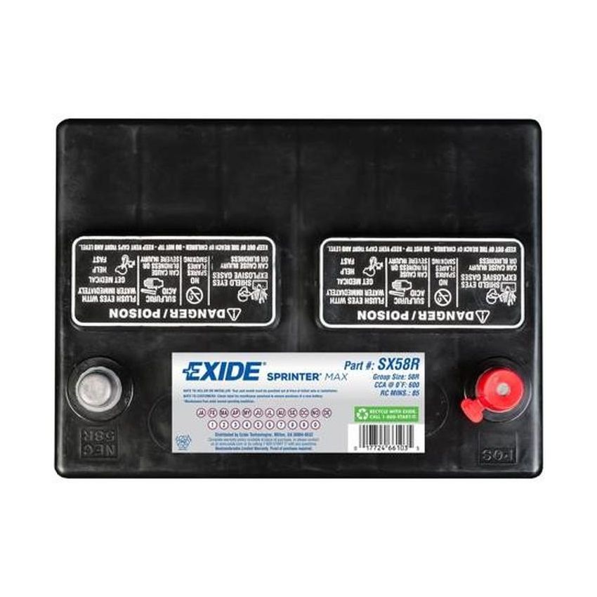 EXIDE BATTERY SX58R Sprinter Max GRP:58R CCA:600 AH:46 RC:85 FLOODED