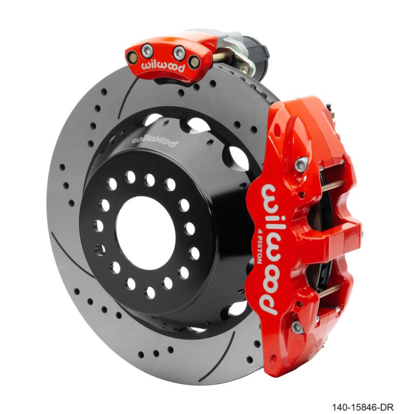 Wilwood 140-15846-DR Narrow Superlite 4R Rear P-Brk Kit AERO4 14in Rotor Big Ford New Style 2.5in Off - SRP Red