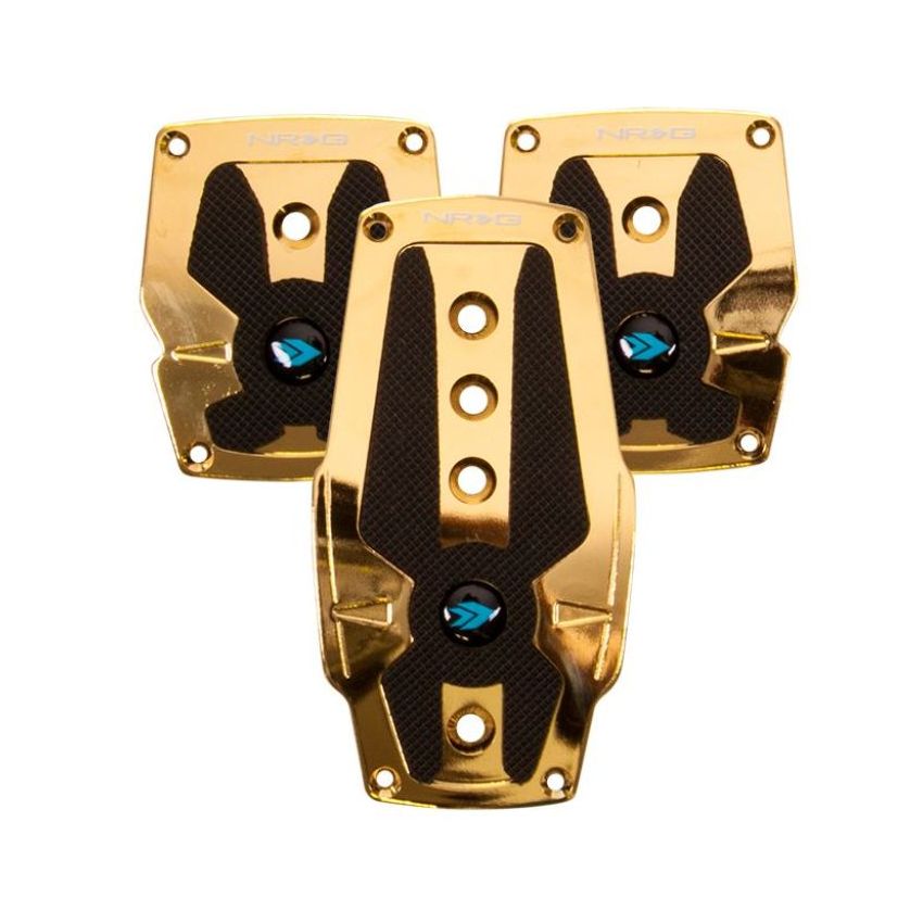 NRG Aluminum Sport Pedal M/T - Chrome Gold w/Black Rubber Inserts