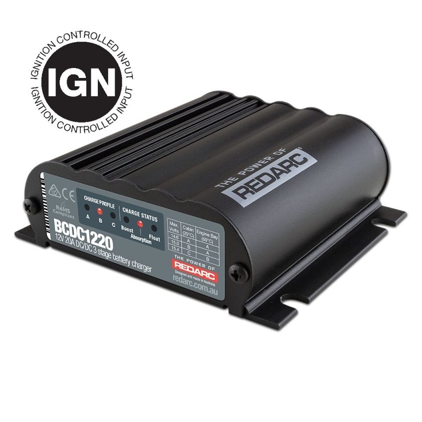 REDARC BCDC1220-IGN DC/DC 3-Stage In-Vehicle Battery Charger (Ignition Control) - 12V 20A