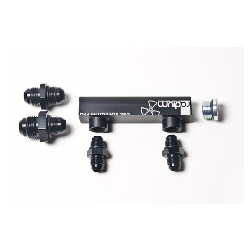 Radium Engineering Universal 4-Port Manifold - Black W/ Logo