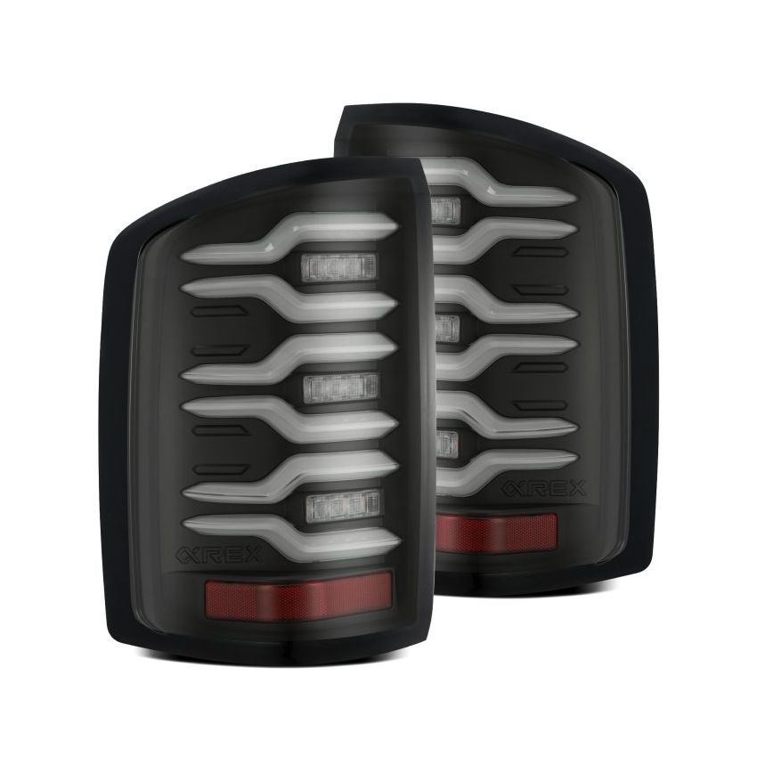 AlphaRex 14-18 GMC Sierra 1500/2500HD/3500HD LUXX-Series LED Tail Lights Blk w/Actv Light & Seq. Sig
