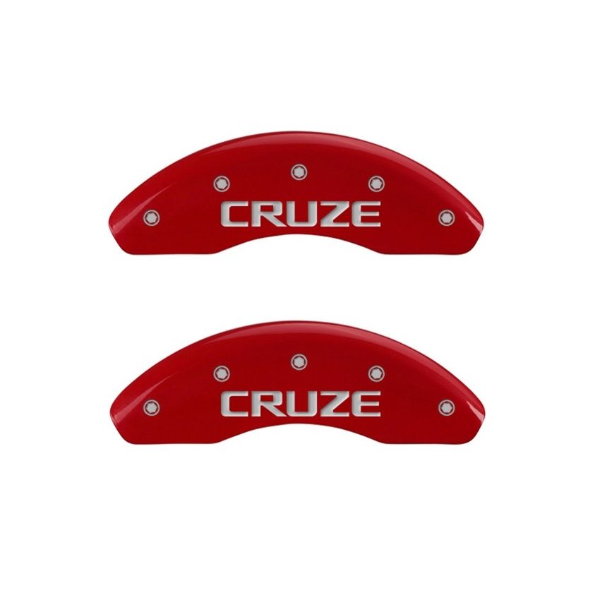 MGP 14012FCRZRD Front set 2 Caliper Covers Engraved Front Cruze Red finish silver ch