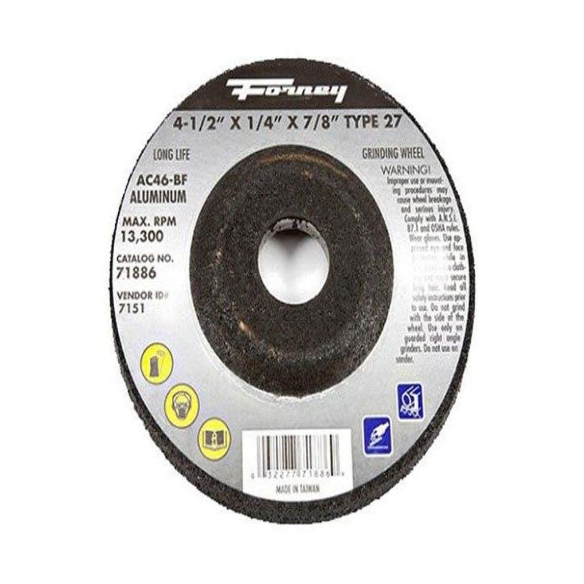 Forney 71886 Grinding Wheel with 7/8-Inch Arbor, Aluminum Type 27, AC46-BF, 4-1/2-Inch-by-1/4-Inch