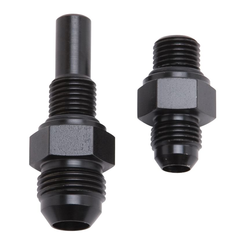 Russell Performance -8 AN to 4L80 Transmission Ports Adapter Fittings (Qty 2) - Black Zinc