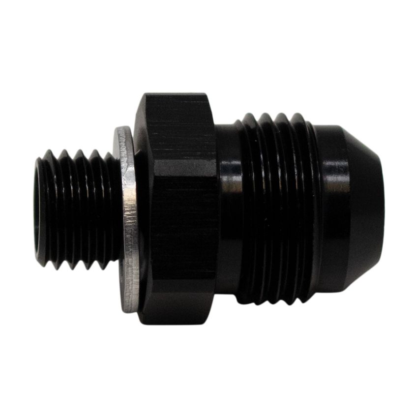 DeatschWerks 8AN Male Flare to M12 X 1.5 Male Metric Adapter (Incl Washer) - Anodized Matte Black