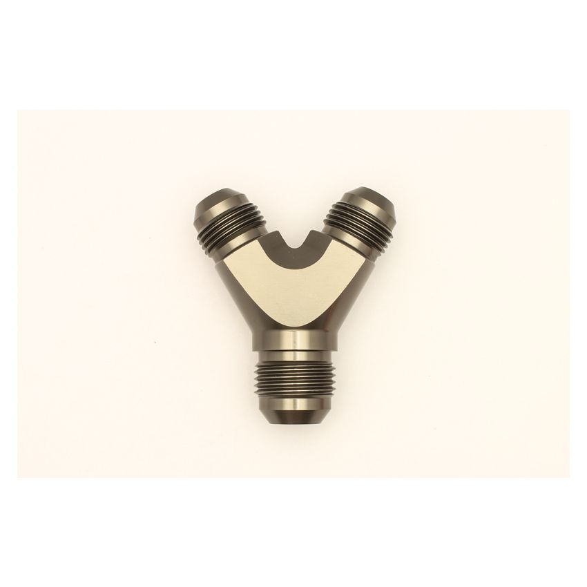 DeatschWerks 8AN Male Flare + 8AN Male Flare to 10AN Male Flare Y Block Fitting