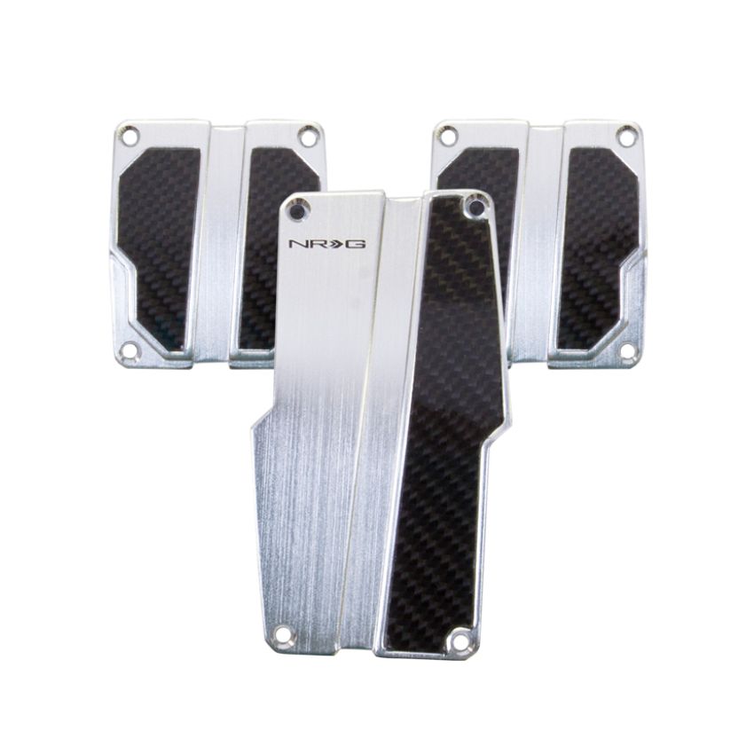 NRG Brushed Aluminum Sport Pedal M/T - Silver w/Black Carbon