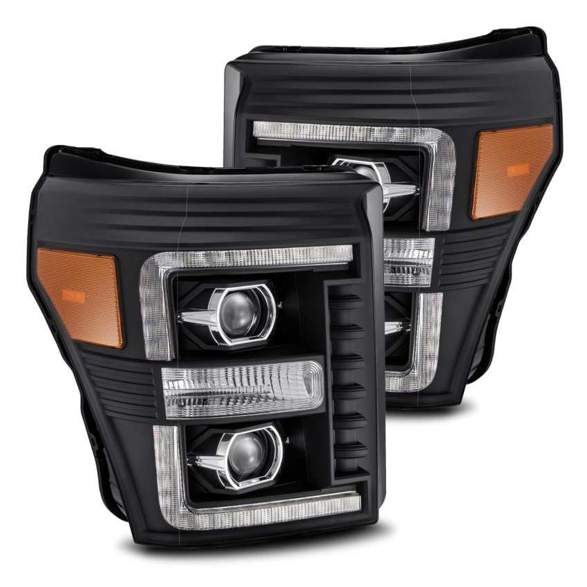 AlphaRex 11-16 Ford F-250 SD PRO-Series Projector Headlights Plank Style Design Black w/Seq Signal